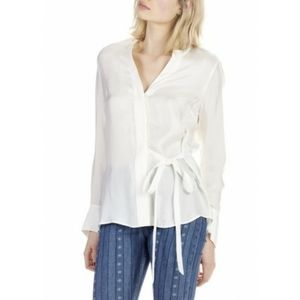Chemise satinee centuree blanc sandro white blouse